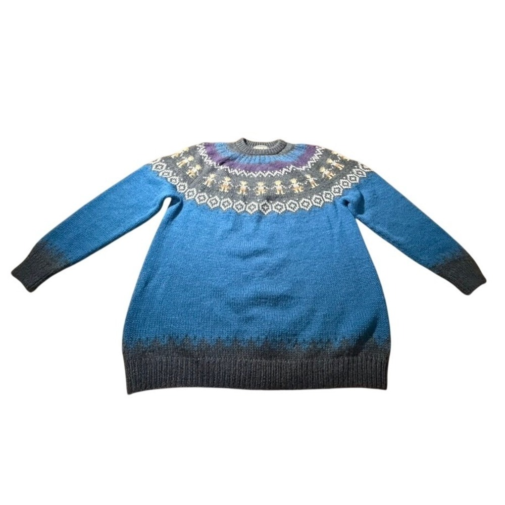 The Alpaca Connection Handmade Peru Wool Fair Isle People Sweater Blue L